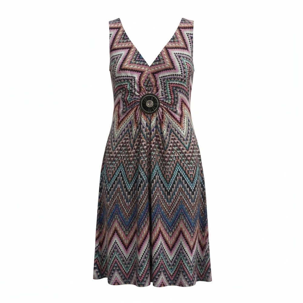 Nina Leonard Multicolor Chevron Midi Dress